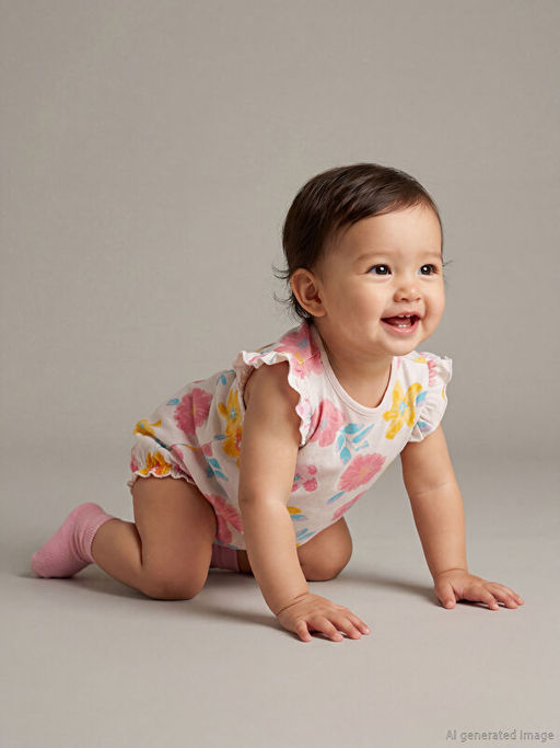 Bisiklet Yaka ?i?ekli K?z Bebek Tulum 2li