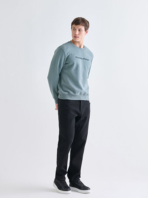 Bisiklet Yaka Bask?l? Erkek Sweatshirt