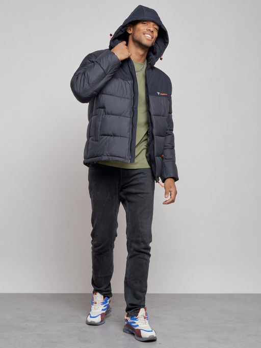 Куртка мужская зимняя с капюшоном спортивная великан темно-синего цвета 8377TS - Wonderrman фото 6