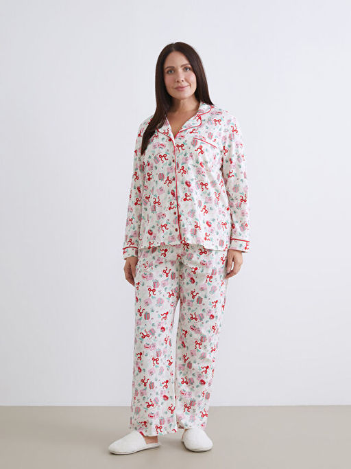 G?mlek Yaka Y?lba?? Temal? Kad?n Pijama Tak?m?