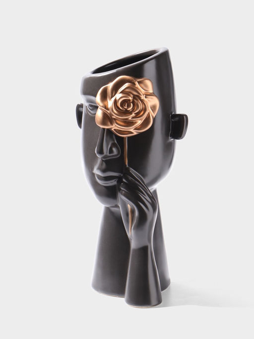 Ваза для цветов «Причуда», 9.5×9.5×27 см, керамика, чёрно-золотая