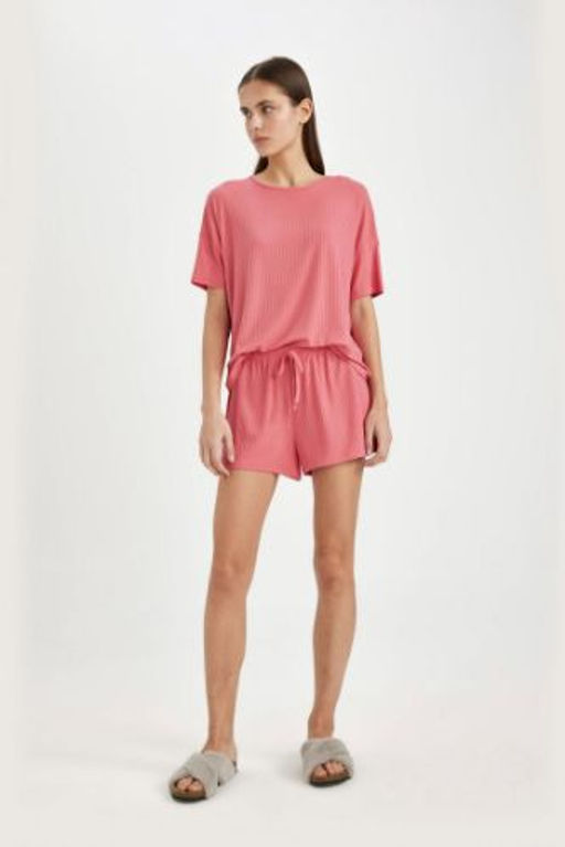Fall in Love Pijama Tak?m? Ribana K?sa Kollu Ust Beli Lastikli Sort Alt