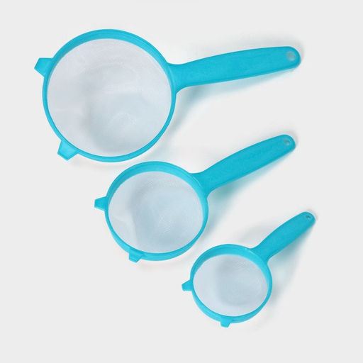 Сито с ручкой, набор 3 шт., пластик, d=6.5/8/12 см, бирюзовое