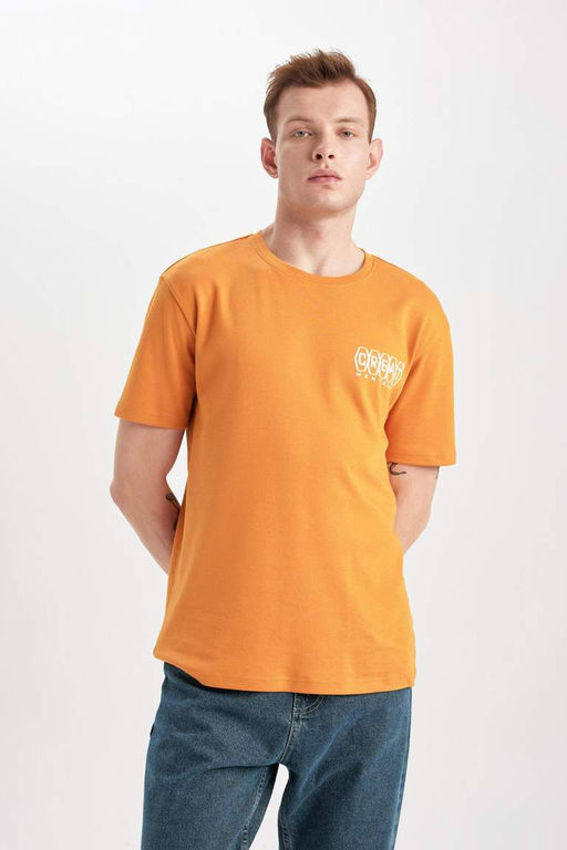 Футболка из плотной ткани обычного кроя с круглым вырезом и принтом на спине с короткими рукавами - Defacto фото 7