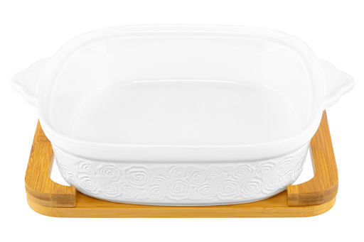 Блюдо д/зап и серв 31,5*25,6*12,5 см 2 л "Розы" + стекл крышка на дер подставке