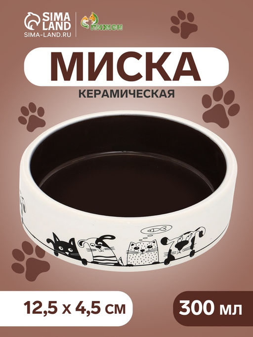 Миска керамическая Весёлые котики 300 мл - 12.512.54.5 см, чёрная/белая
