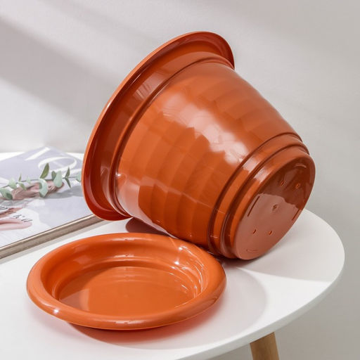 Горшок для цветов с поддоном «Виола», 5 л, пластиковый, коричневый