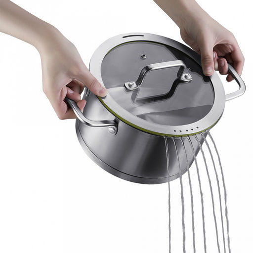 Кастрюля из нержавеющей стали "Linea PALERMO" 1,8л, д16см, h9см, s0,6мм, дно s15мм, трехслойное капсулированное дно, стеклянная крышка-дуршлаг с силиконовым ободком, два режима слива воды, ручка из нержавеющей стали, цветная коробка, "Regent" (Китай)