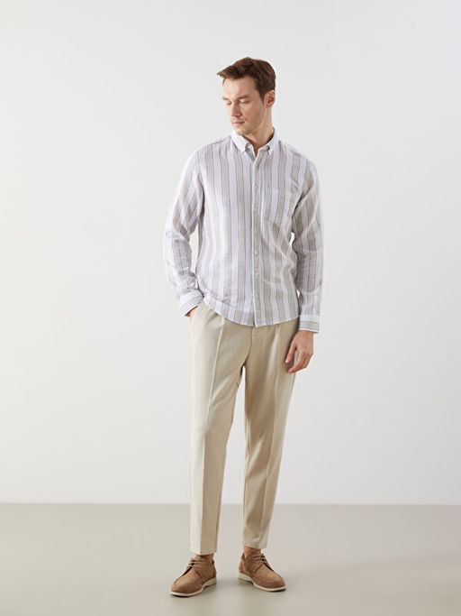 Regular Fit Uzun Kollu ?izgili Erkek G?mlek