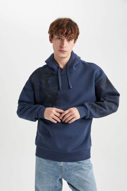 Толстовка оверсайз с капюшоном и принтом - Defacto фото 3