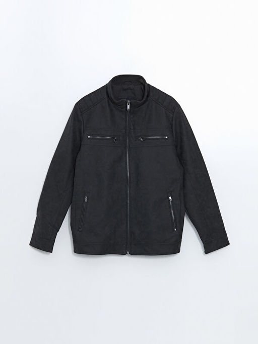 Biker Yaka Deri G?r?n?ml? Erkek Mont