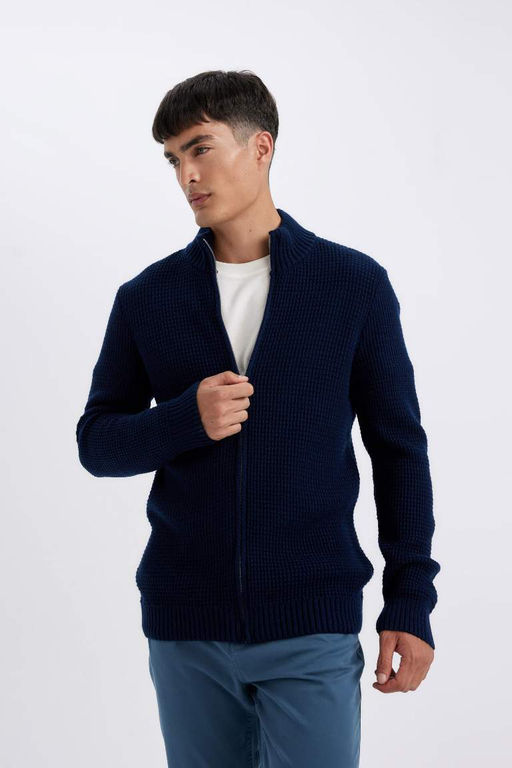 Вафельный кардиган стандартной посадки с водолазкой - Defacto фото 3