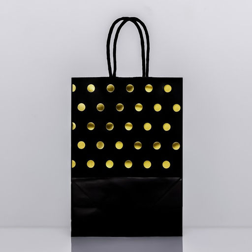 Цена за 12 шт. Пакет крафт с золотым тиснением, круглая ручка, черный, 15 х 21 х 8 см, 120 г - UPAK LAND фото 2