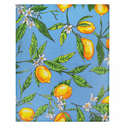 Полотенце вафельное 48х62см "Лимоны, голубой", хлопок 100%, 152гр/м2, "Домашняя мода" (Россия)