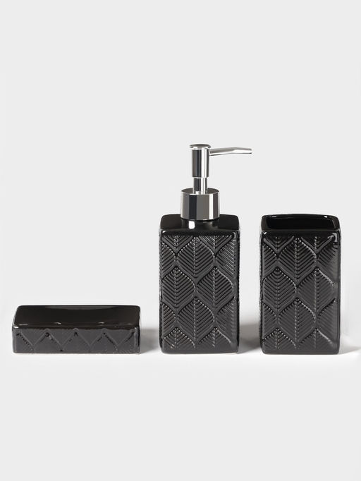 Набор для ванной «Лепесток», 3 предмета, дозатор для мыла, стакан, мыльница, чёрный