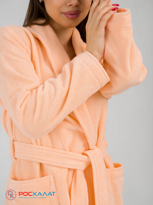 Женский махровый халат с шалькой персиковый МЗ-02 (32)