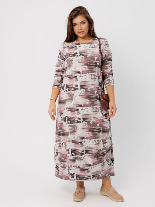 Платье женское П-201 (джерси набивная) Бежевые полусферы