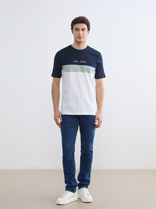 Bisiklet Yaka Renk Bloklu Penye Erkek Ti??rt