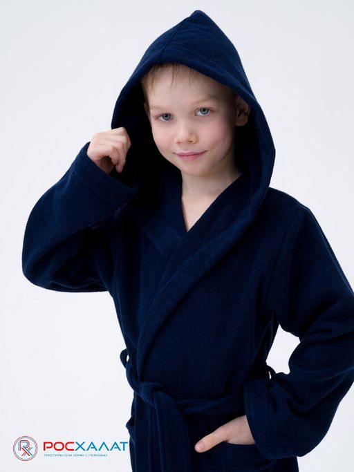 Детский махровый халат с капюшоном темно-синий МЗ-04 (88)