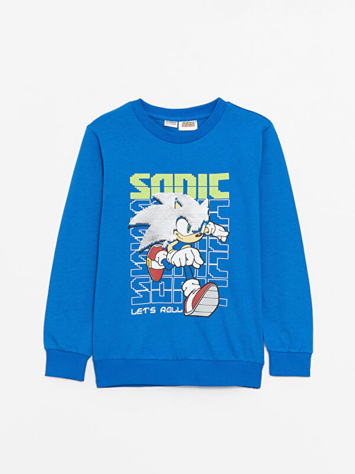Bisiklet Yaka Sonic Bask?l? Uzun Kollu Erkek ?ocuk Ti??rt - Waikiki фото 2
