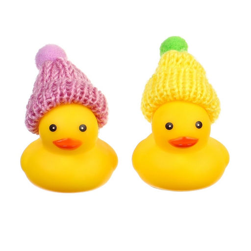 Резиновые игрушки для ванны Крошка Я «Уточки в шапке», 4 см, с пищалкой, в наборе 2 шт.