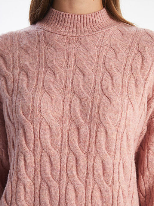 Dik Yaka Kendinden Desenli Kad?n Triko Tunik