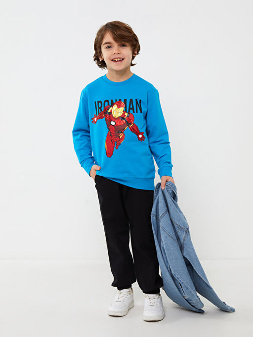 Bisiklet Yaka ?ron Man Bask?l? Uzun Kollu Erkek ?ocuk Sweatshirt - Waikiki фото 3