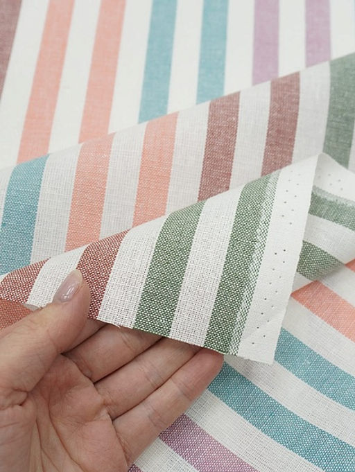 Холст полотенечный Бордовые/лососевые/мятные полосы, ш.0.5м, лен-30%, хл-70%, 140гр/м.кв - Купава фото 4