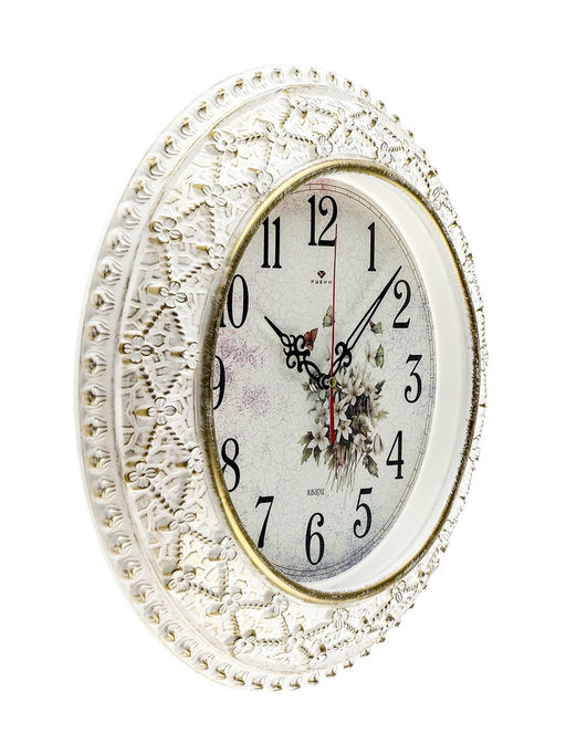 Часы настенные классические Полевые цветы, бесшумные, плавный ход, d=38 см, золотистые, от батарейки 1?АА