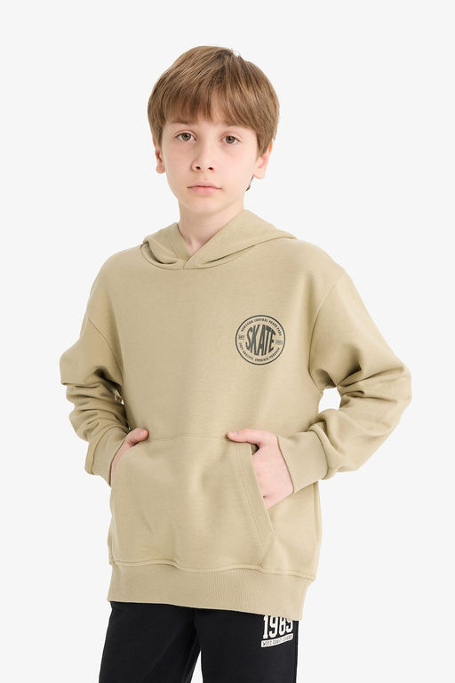 Regular F_t Kap__onlu Pamuklu Bask_l_ Okul Sweatshirt Erkek _ocuk - Defacto фото 4