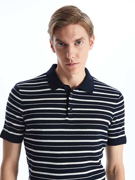 Polo Yaka K?sa Kollu ?izgili Erkek Triko Kazak