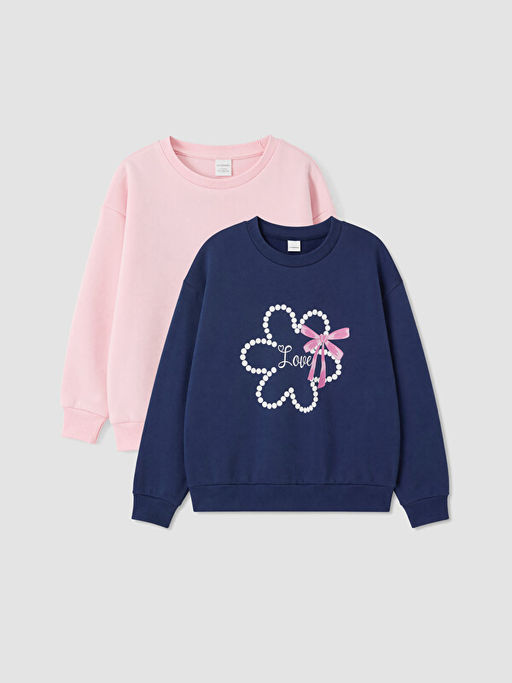 ?i?ek Bask?l? K?z ?ocuk Sweatshirt 2li