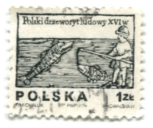 Марка Рыбак XVI век 1974 год Польша
