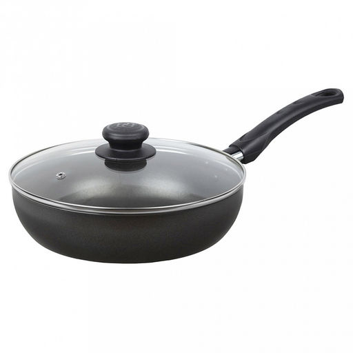 "Атлас" Сотейник с антипригарным покрытием д24см, h6,3см, s1,5мм, стеклянная крышка, бакелитовая ручка (Россия)
