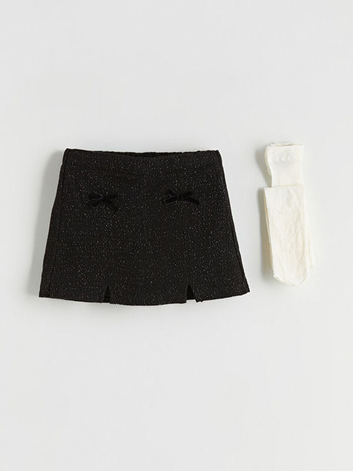 Beli Lastikli K?z ?ocuk ?ort Etek ve K?lotlu ?orap