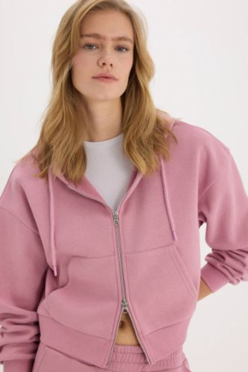 Coool Standart Fit Kapusonlu Basic Duz Kanguru Cepli Fermuarl? Sweatshirt