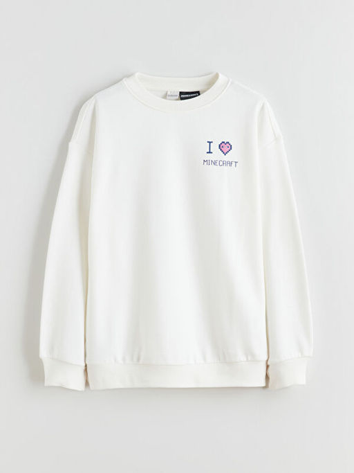 Bisiklet Yaka Minecraft Bask?l? K?z ?ocuk Sweatshirt