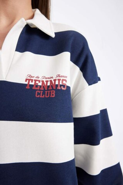 Плотный свитшот с принтом и воротником-поло Relax Fit - Defacto фото 4