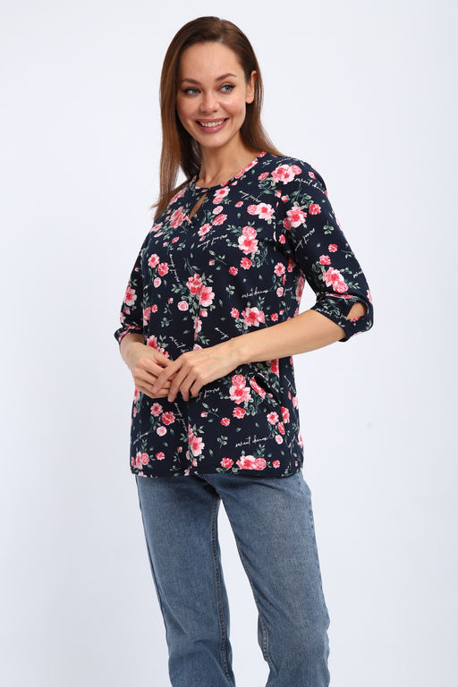 Кофта женская из футера 2-н Анфиса цветы на синем