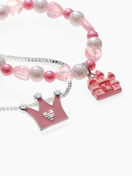 Набор детский Выбражулька «Корона», 2 предмета: кулон, браслет, замок, бело-розовый