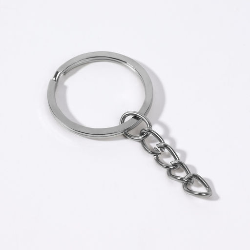 Цена за 4 шт. Основа для брелока, с цепочкой, плоская, d = 25 мм, 10 шт, цвет серебряный