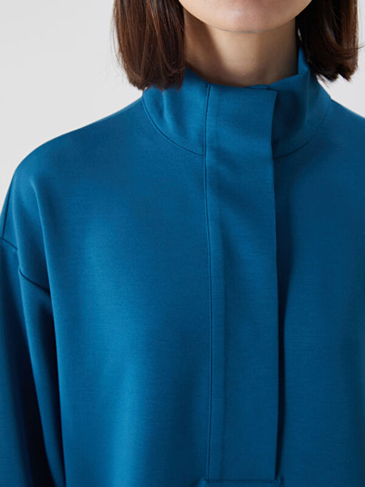Dik Yaka D?z Oversize Kad?n Sweatshirt Tunik