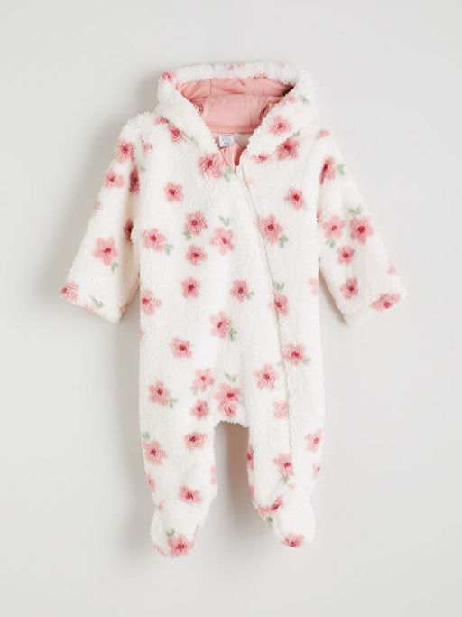 Kap??onlu ?i?ekli Pel?? K?z Bebek Tulum