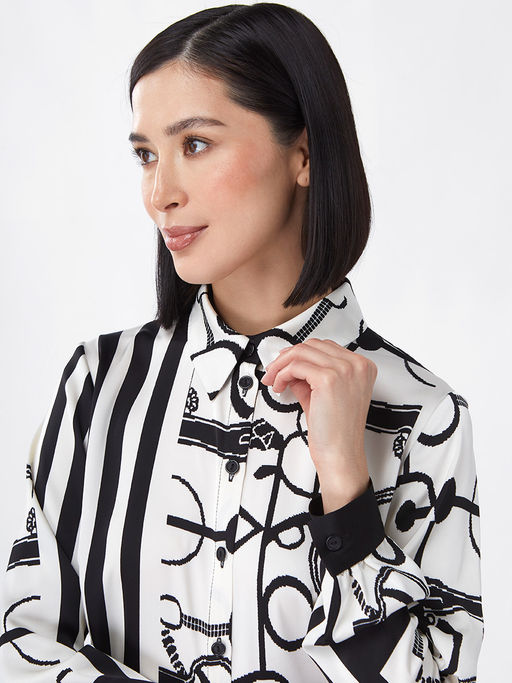 Блузка из атласной ткани OD-887-1 черно-белая - Tantino фото 2