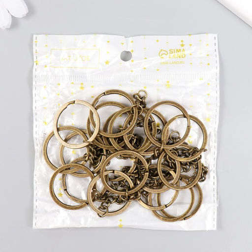 Цена за 20 шт. Основа для брелока кольцо металл с цепочкой и винтом, под латунь, 3×6.4 см