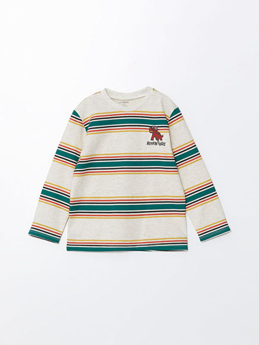 Bisiklet Yaka Uzun Kollu Bask?l? Erkek ?ocuk Ti??rt