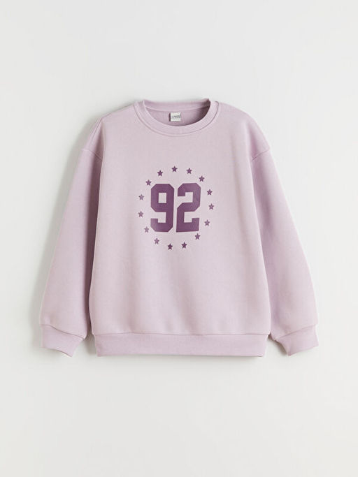 Bisiklet Yaka Bask?l? K?z ?ocuk Kal?n Sweatshirt