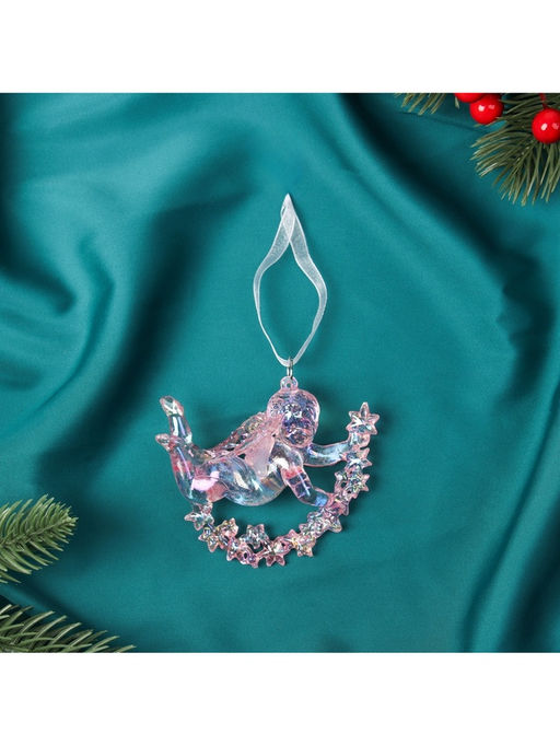 Цена за 2 шт. Ёлочная игрушка Зимнее волшебство. Ангел на звездах пластик, 78 см, сиреневый перелив фото 6