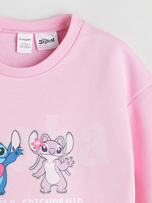 Bisiklet Yaka Stitch ve Angel Bask?l? K?z ?ocuk Sweatshirt