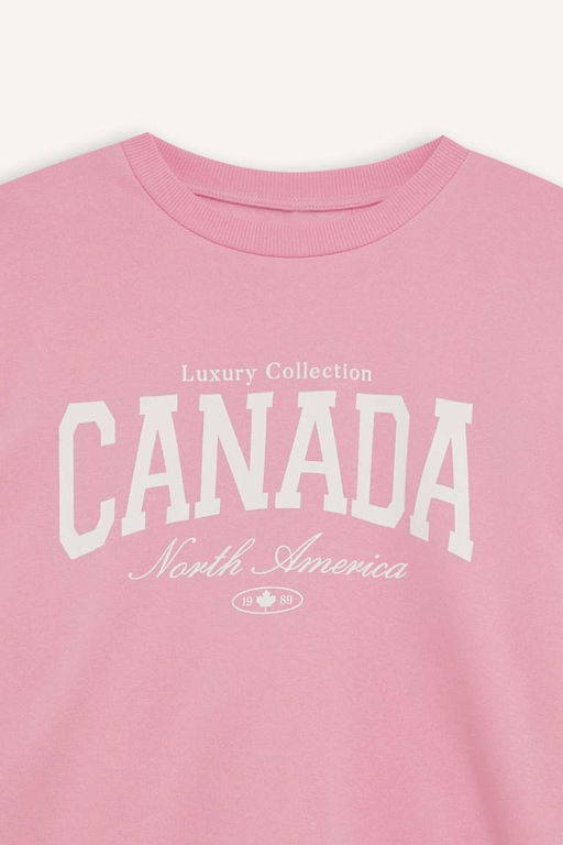 Толстый повседневный свитшот Oversize с круглым вырезом и принтом широкого кроя - Defacto фото 2